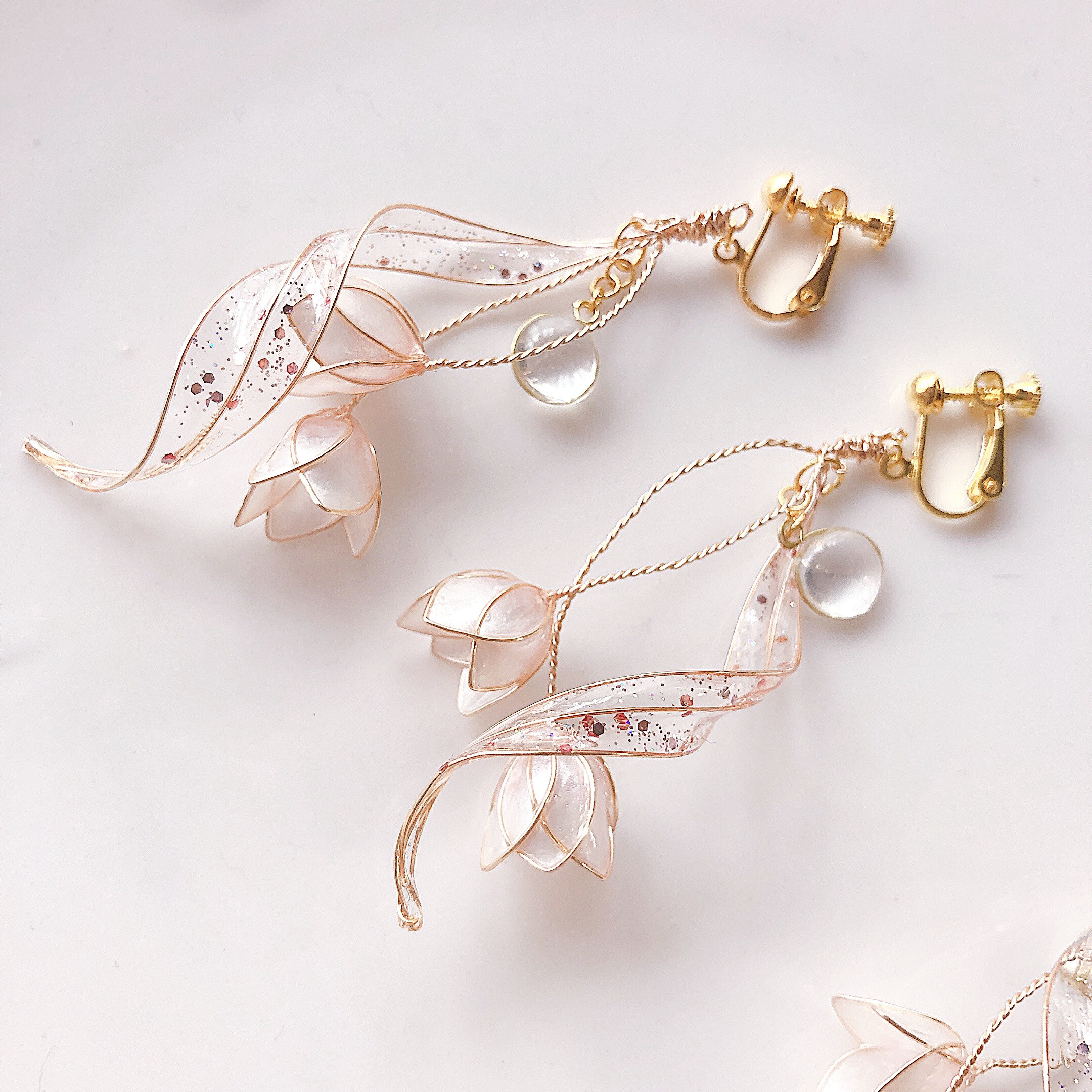 クリアなチューリップピアス・イヤリング ディップアート