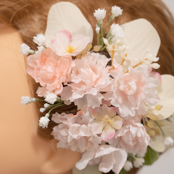 【ショートヘアー・ベリーショートのウェディングヘッドドレスJ】桜（さくら）のボンネ風髪飾り 結婚式ヘッドパーツ 4枚目の画像