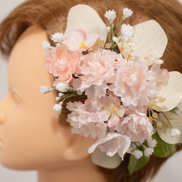 【ショートヘアー・ベリーショートのウェディングヘッドドレスJ】桜（さくら）のボンネ風髪飾り 結婚式ヘッドパーツ 6枚目の画像