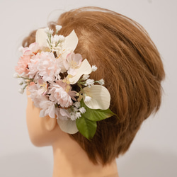 【ショートヘアー・ベリーショートのウェディングヘッドドレスJ】桜（さくら）のボンネ風髪飾り 結婚式ヘッドパーツ 3枚目の画像