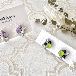 New【スワロフスキー使用のイヤリング】ライムグリーン＆ネイビー 結婚式  夏 6枚目の画像