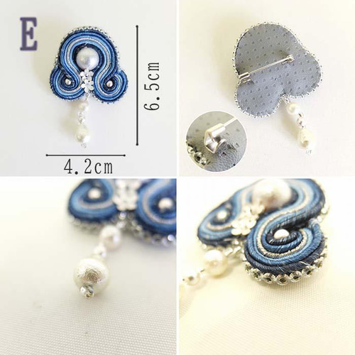 渦潮ブローチ ソウタシエ soutache 刺繍ビーズ 本藍染 徳島県