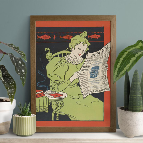 NO.26】新聞を読む女性☆ヴィンテージイラスト☆インテリアアート