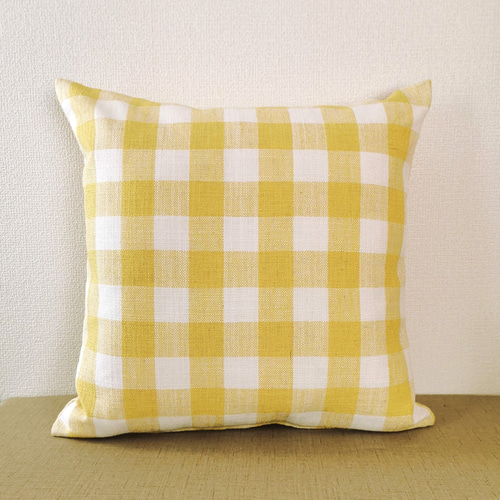 ROMO ロモ 輸入生地 チェック柄 イエロー クッションカバー 44×44 