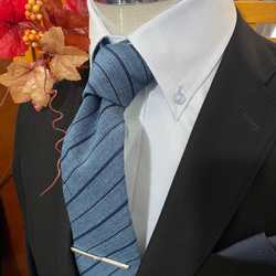 三重県松阪木綿ネクタイ　正藍縞 1枚目の画像