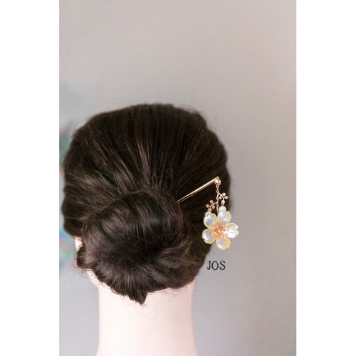 黄蝶貝シェルフラワー かんざし ヘアアクセサリー 和装髪飾り 簪