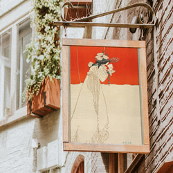 ヨーロッパアンティーク絵はがき NO.33】グラスを覗くフリルドレスの女性インテリアアート