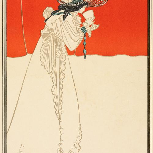 NO.33】グラスを覗くフリルドレスの女性インテリアアート