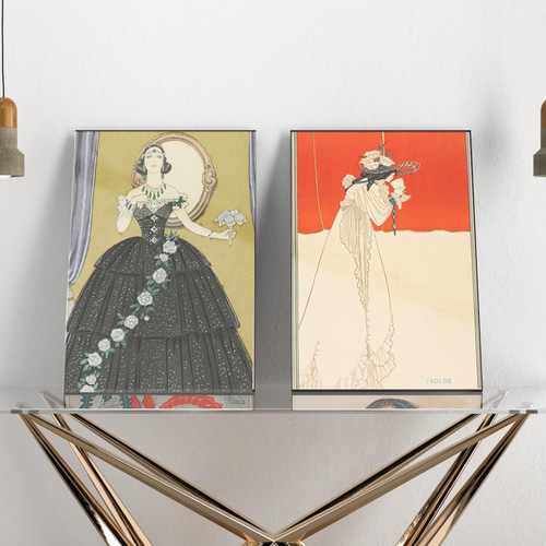 NO.33】グラスを覗くフリルドレスの女性インテリアアートポスター