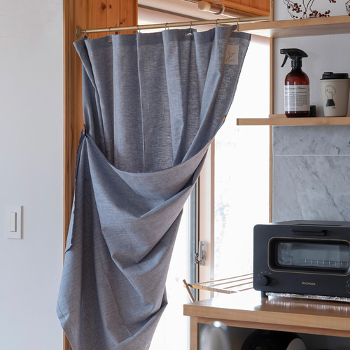 自然素材 リネン混 間仕切り ヘリンボーン柄 「アンクルブルー