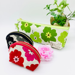 【再販2】全7カラー※ミニ財布⭐︎北欧風の花柄&デニム（グリーン） 10枚目の画像