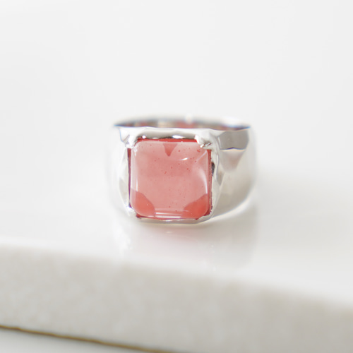 甘い色のチェリークォーツ 槌目のシルバーリング《送料無料》PY-213