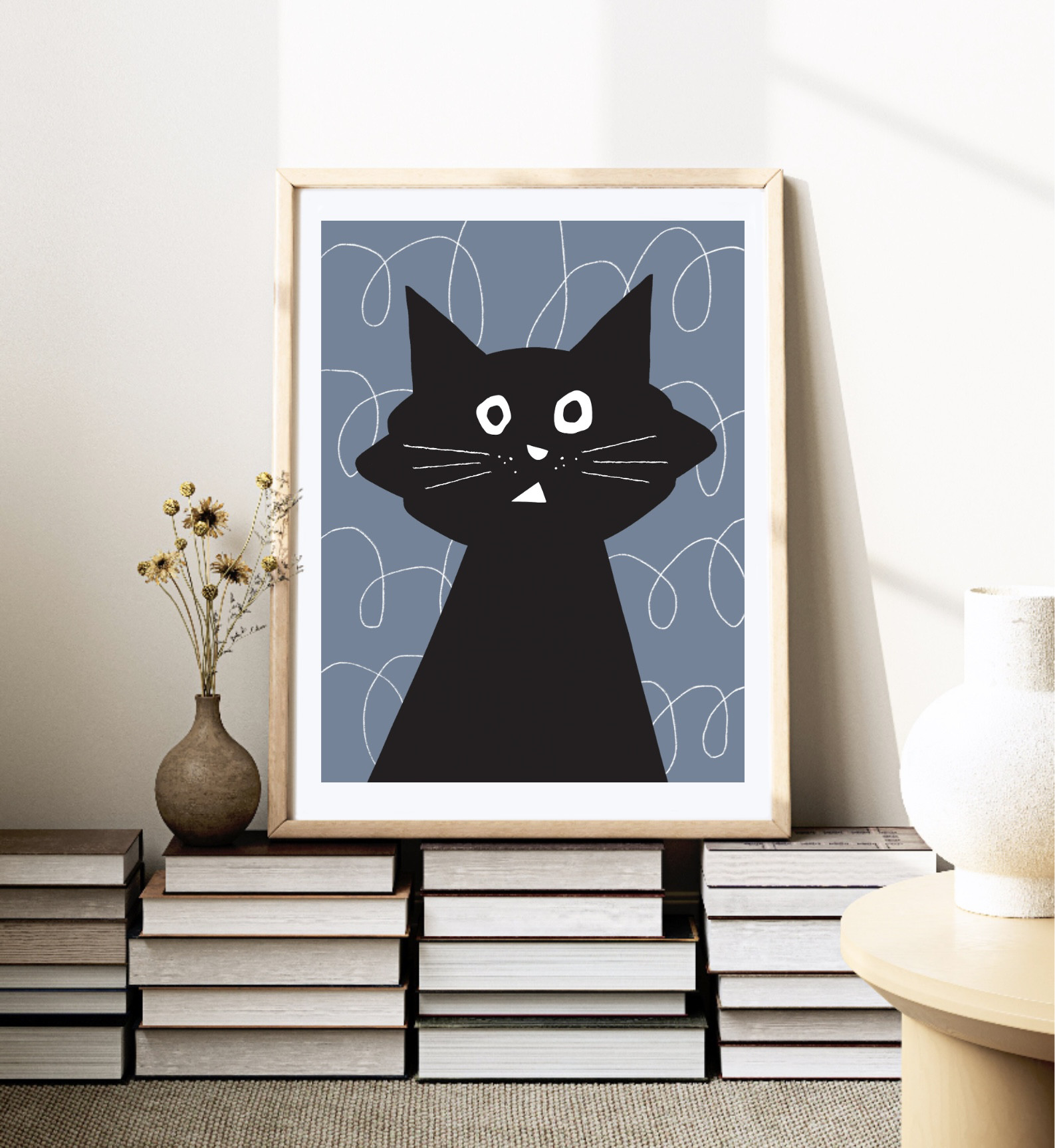 一点物 インテリア 黒猫と蝶の立体アートパネル