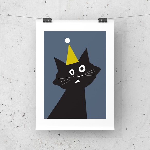 北欧 風 インテリア アート ポスター【 Kuroneko Party 】ネイビー :/062/ 黒猫 ねこ シンプル 8枚目の画像