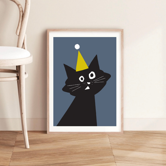 北欧 風 インテリア アート ポスター【 Kuroneko Party 】ネイビー :/062/ 黒猫 ねこ シンプル 4枚目の画像
