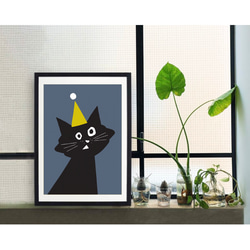 北欧 風 インテリア アート ポスター【 Kuroneko Party 】ネイビー :/062/ 黒猫 ねこ シンプル 3枚目の画像