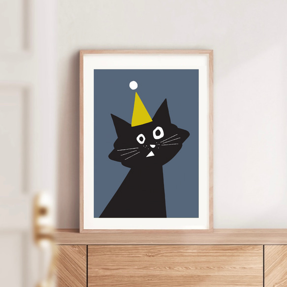 北欧 風 インテリア アート ポスター【 Kuroneko Party 】ネイビー :/062/ 黒猫 ねこ シンプル 6枚目の画像