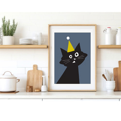 北欧 風 インテリア アート ポスター【 Kuroneko Party 】ネイビー :/062/ 黒猫 ねこ シンプル 5枚目の画像