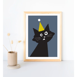北欧 風 インテリア アート ポスター【 Kuroneko Party 】ネイビー :/062/ 黒猫 ねこ シンプル 7枚目の画像