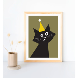 北欧 風 インテリア アート ポスター【 Kuroneko Party 】オリーブブラウン :/063/ 黒猫 ねこ 6枚目の画像