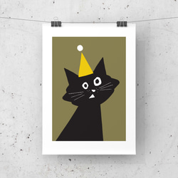 北欧 風 インテリア アート ポスター【 Kuroneko Party 】オリーブブラウン :/063/ 黒猫 ねこ 7枚目の画像