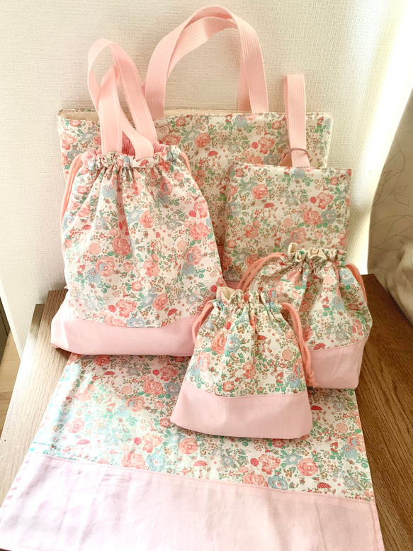 オーダー可◉ハンドメイド⭐︎ 女の子♡うさぎとお花⭐︎入園入学準備グッズ　6点セット ▶︎人気No.1【6点セット】女の子♡入園入学準備グッズ pink