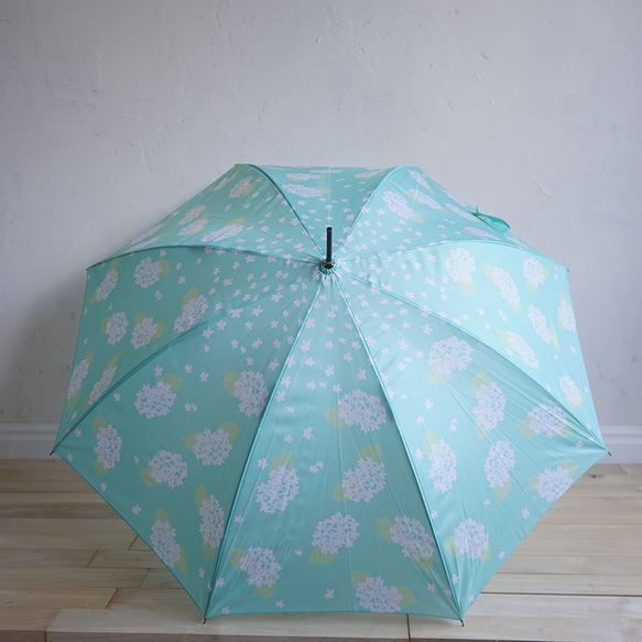 竹傘 繡球花 繡球花 晴雨天都可使用的長傘 ALCEDO 161024 遮陽傘 雨傘 薄荷綠 第12張的照片