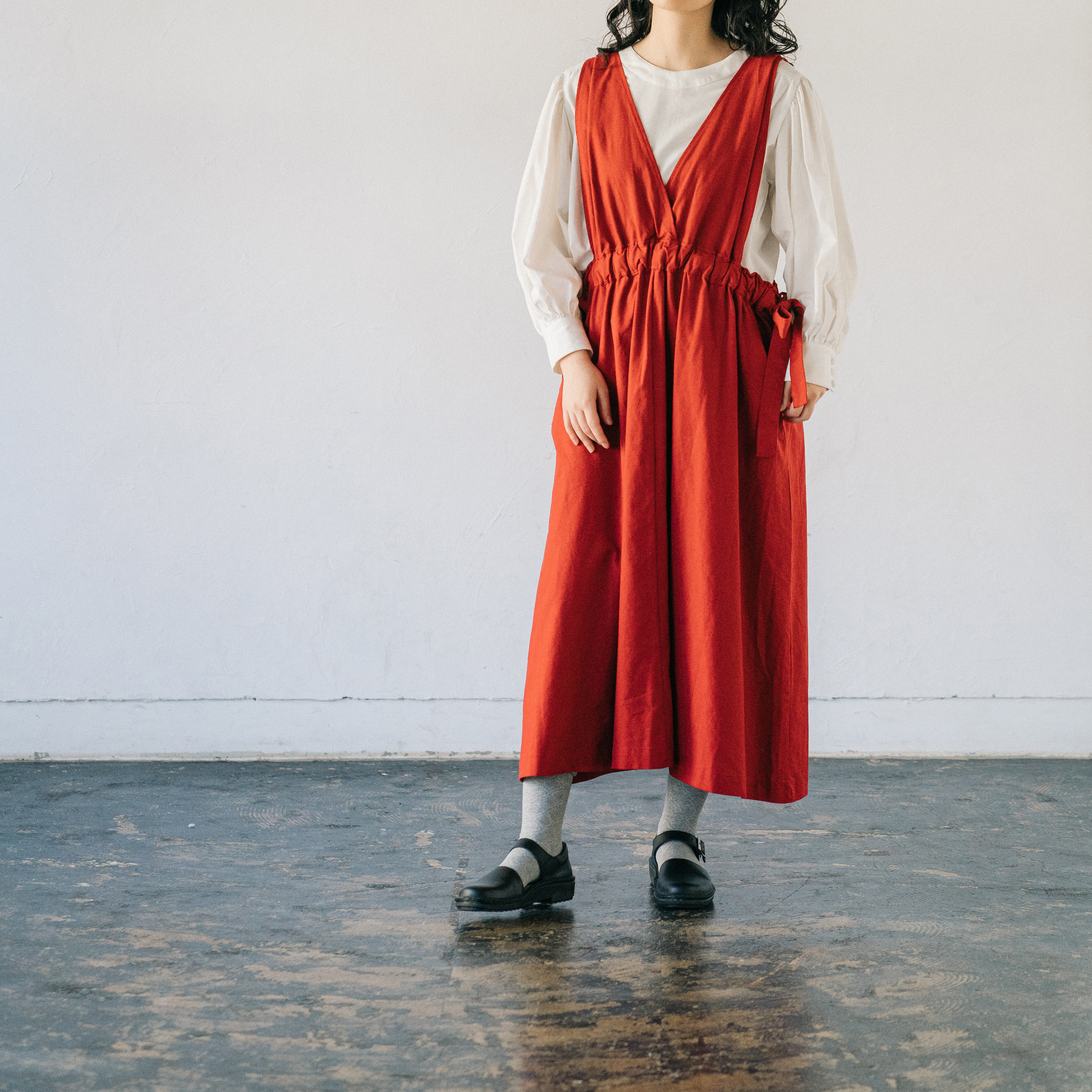 リネンサイドリボンワンピース ネイビー ALCEDO ポケット付き ナチュラルファッション