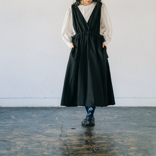 リネンサイドリボンワンピース ネイビー ALCEDO ポケット付き