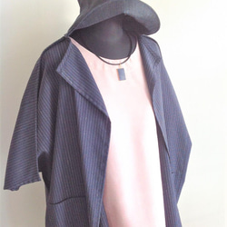 伝統織物のトップブランド本塩沢の洋服（ジャケット）／紺地白縞目色／２分縞模様 7枚目の画像