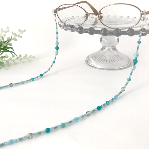 ♪❤️ ガラスビーズ　ターコイズ色　マスクチェーン　メガネチェーン ♪❤️ ガラスビーズ ターコイズ色 マスクチェーン メガネチェーン