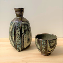 徳利　ぐい呑み　1セット ストライプ酒器セット 陶器 徳利ぐい吞み おちょこ・ぐい呑み・徳利 し