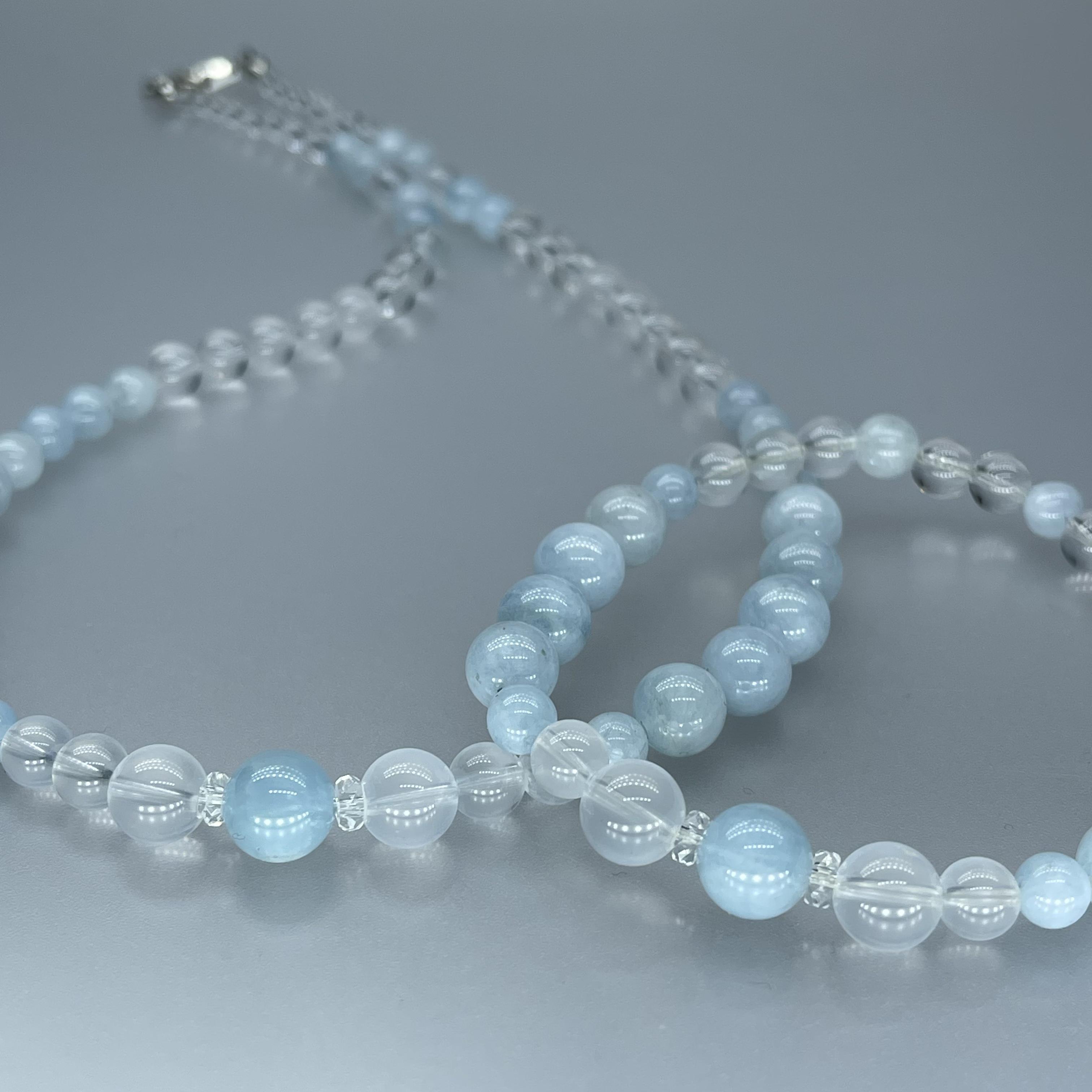 天然石 アクアマリン ミルキークオーツ 水晶 ネックレス/ブレス Mサイズ