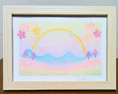 パステルアート Rainbow Blossom(ﾚｲﾝﾎﾞｰ・ﾌﾞﾛｯｻﾑ) 春の虹と桜 パステル