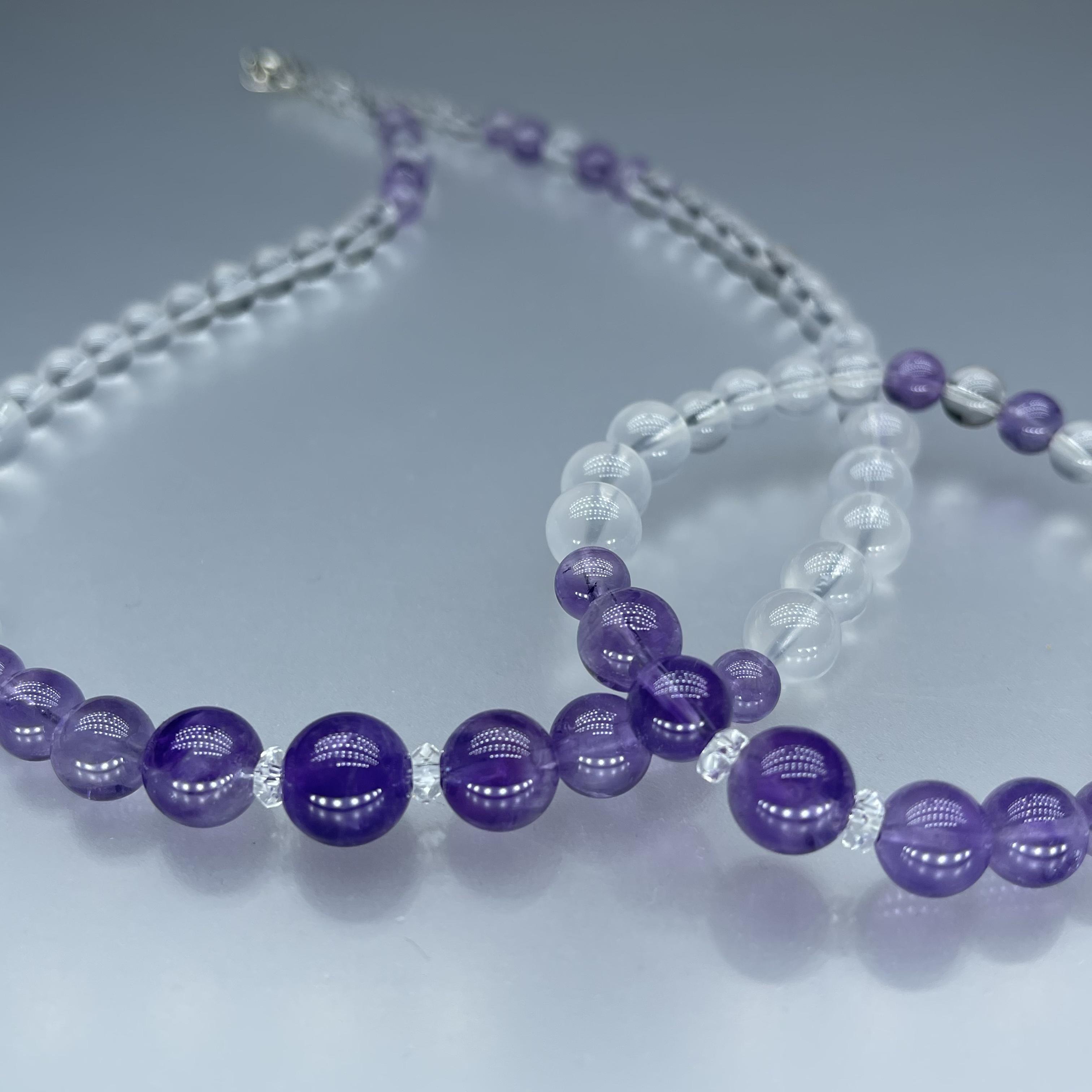 天然石 アメジスト ミルキークオーツ 水晶 ネックレスとブレスレットのセット　Sサイズ