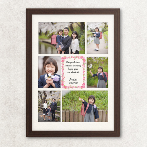 No53縦 写真6枚 フォトポスター 木札風 A4 前撮り 写真 七五三 こども