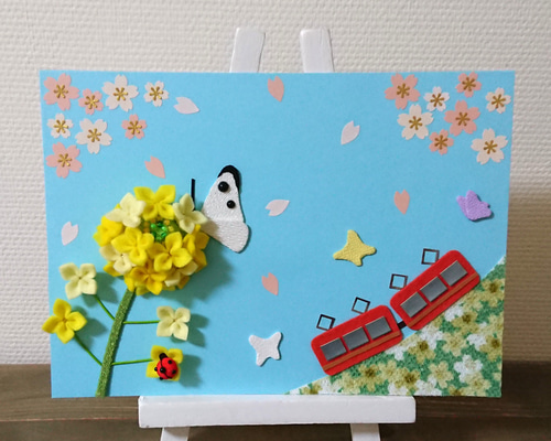 春の季節飾り うさぎのお花見 桜 菜の花 ちりめん フェルト