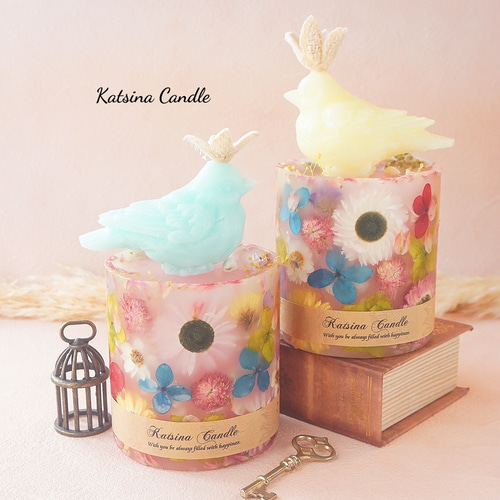 香り付き】選べるカラー / 幸せを運ぶ小鳥サシェ＆お花キャンドル