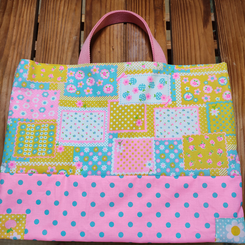 ハンドメイド　入園入学準備　６点セット　レッスンバッグ　ピンク花柄　ピーチ motifbank_mcz442