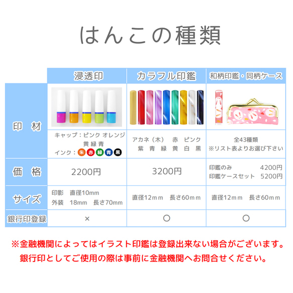 【選べるデザイン50種類以上！】可愛いイラスト印鑑（ネーム印、浸透印、銀行印、認印） 4枚目の画像