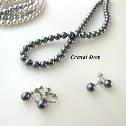 ケース付き☆ブラックパール ネックレス クリスタルパール 一連 長さが