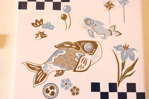 端午の節句☆鯉のぼりと菖蒲のインテリアタイル額「ポーセラーツ」 4枚目の画像