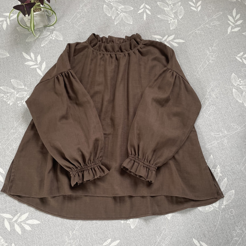 再販5リネン新作♪フリル衿のふんわりギャザー袖のブラウス白 ブラウス