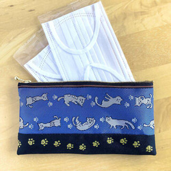 畳縁　笔盒　日式　貓腳印　貓放鬆　藍色的　可爱 第3張的照片