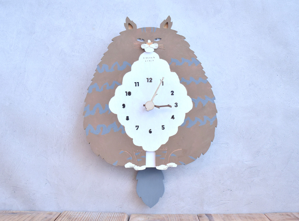 ノルウェージャン・フォレスト・キャット レギュラーサイズ 時計 木製 振り子時計 掛け時計