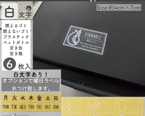 ゴミ分別ラベル蓋サイズイラスト入りTypeC 手書き風透明PET(白