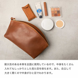 小袋，優質軟鞣皮革，大容量，筆盒，化妝袋，真皮，巧克力色，HAK058 第11張的照片