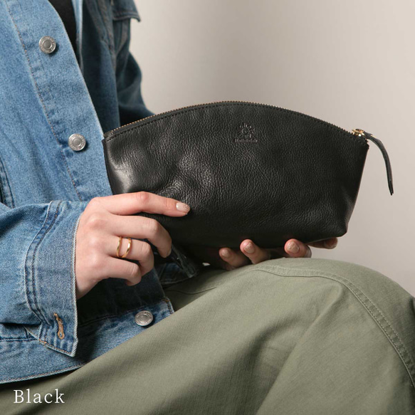 ポーチ 上質で柔らかいヌメ革 大容量 ペンケース 化粧ポーチ 本革 ブラック HAK058 9枚目の画像