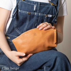 高品質柔軟天然皮革鉛筆盒/化妝包，大容量，真皮材質，綠色，HAK058 第9張的照片