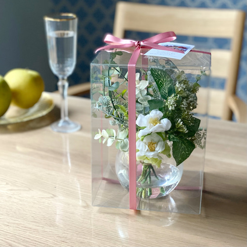 アーティフィシャルフラワー ホワイトローズ 薔薇 アレンジ　花瓶付き 501c47e91e1507bd9cd7b56f6753b9